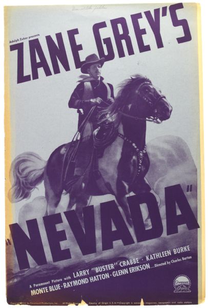 1935 Zane Greys Nevada 11" x 17" Paramount Press Book