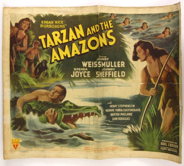 1945 Tarzan & The Amazons Johnny Weissmuller 21" x 27" Movie Poster