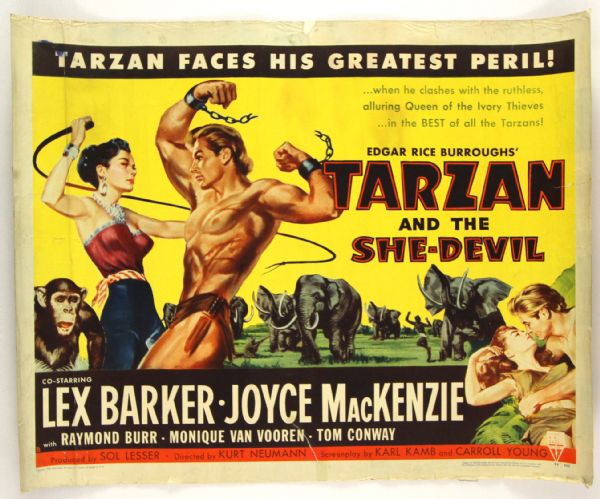 1953 Tarzan & The She Devil Lex Barker 22" x 28" Movie Poster