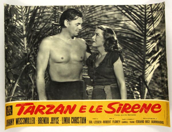 1948 Tarzan & The Mermaids Johnny Weismuller 18.5" x 26.5" Italian Language Movie Poster
