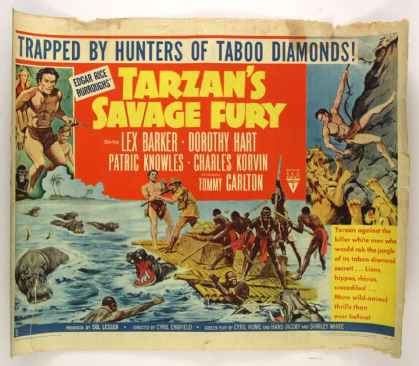 1952 Tarzans Savage Fury Lex Barker 22" x 28" Movie Poster