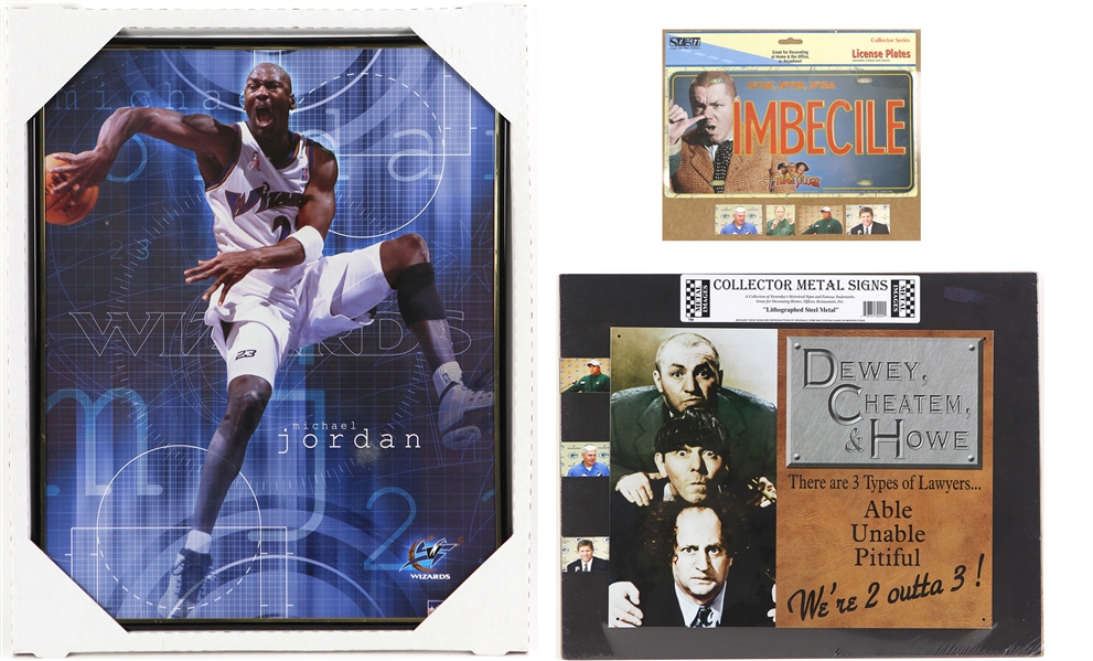 2000s Michael Jordan Washington Wizards Three Stooges Green Bay Packers Framed/Shrinkwrapped Display Collection - Lot of 3