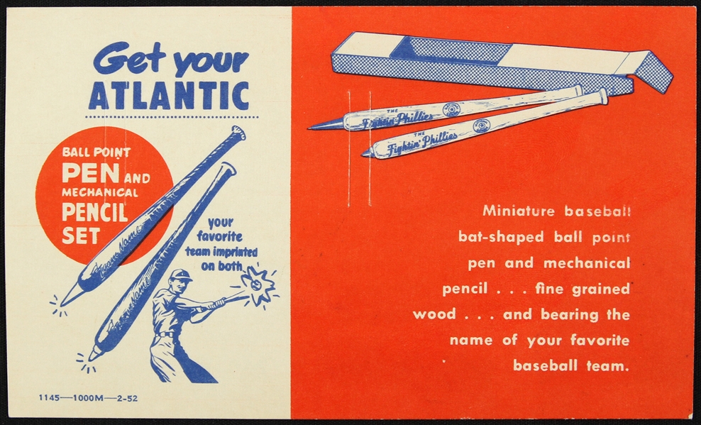 1950s Louisville Slugger Bat Pen & Pencil 3.5”x5.5” Advertising Card