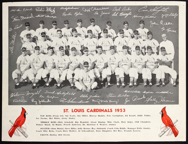 1953 St. Louis Cardinals Team Photo With Facsimile Autograph 8x10 B&W Photo