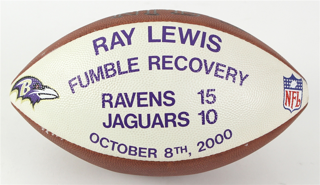 2000 (October 10) Ray Lewis Baltimore Ravens ONFL Tagliabue Game Used Fumble Recovery Presentation Football (MEARS LOA)