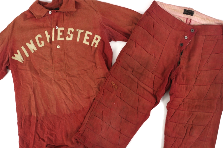 1910s Winchester Game Worn Wright & Ditson Flannel Baseball Uniform w/ Quilted Pants (MEARS LOA)