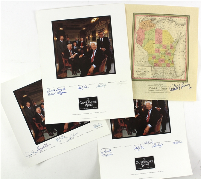 1970s-90s Wisconsin Governors Signed Map/Photo Collection - Lot of 4 w/ Patrick Lucey, Gaylord Nelson, Tommy Thomspon & More (JSA)