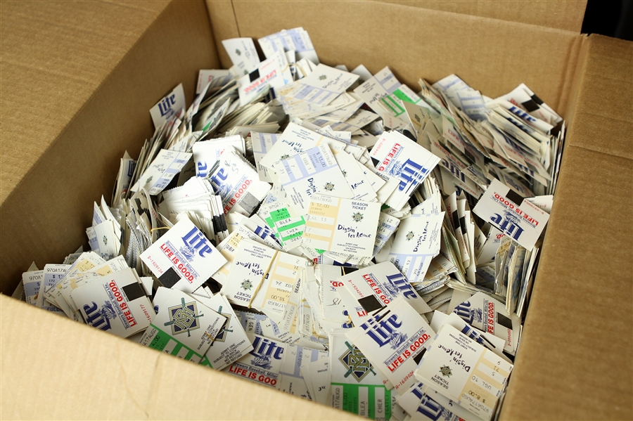 1997 Milwaukee Brewers Final American League Season Team Collected Ticket Stubs - Lot of Thousands (45 Pounds of Stubs)