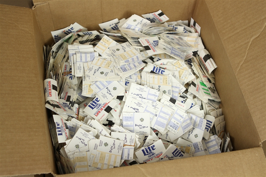 1997 Milwaukee Brewers Final American League Season Team Collected Ticket Stubs - Lot of Thousands (41 Pounds of Stubs)