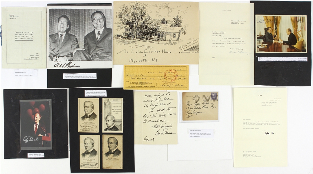 1880s-1990s Presidential Memorabilia Collection - Lot of 13 w/ Taft Inauguration Program, Millard Fillmore Trade Cards, Signed Items & More (JSA)