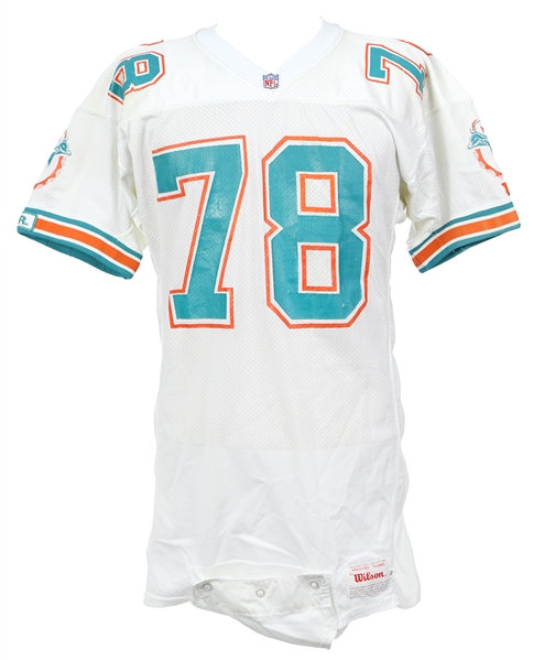 1991 Richmond Webb Miami Dolphins Signed Game Worn Road Jersey (MEARS LOA/*JSA*)
