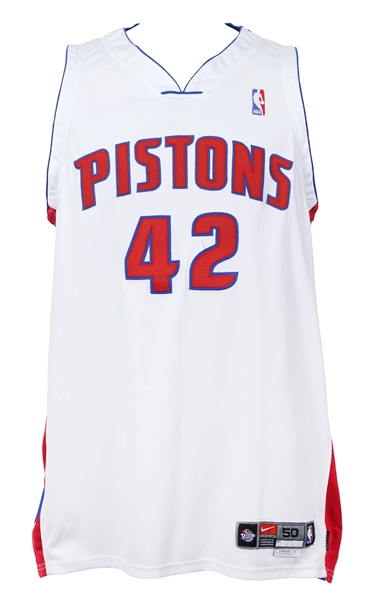 1997-98 Jerry Stackhouse Detroit Pistons Game Worn Home Jersey (MEARS A10) "Provenance from PC Richard & Sons Electronic Company"