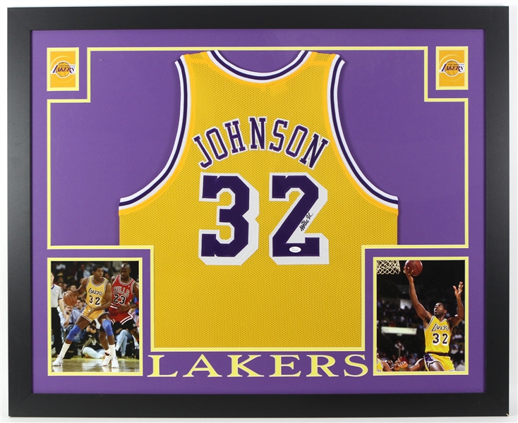 2017 Magic Johnson Los Angeles Lakers 36" x 44" Framed Display w/ Signed Jersey (*JSA*)