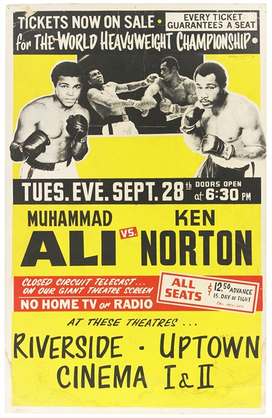 1976 Muhammad Ali Ken Norton World Heavyweight Title Bout 14" x 22" Closed Circuit Broadside