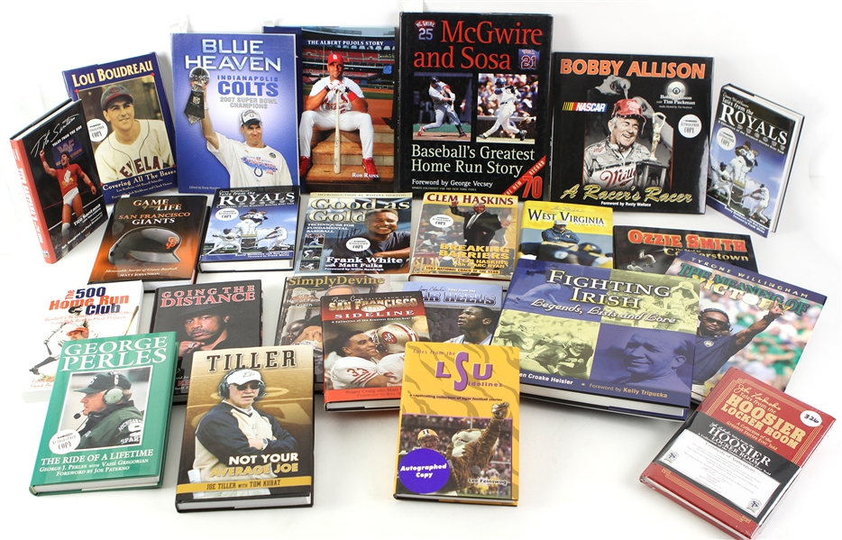 1990s-2000s Baseball Football Basketball Signed Book Collection - Lot of 24 w/ Lou Boudreau, Roger Craig, Bobby Allison, Tito Santana, Dick Van Arsdale & More)