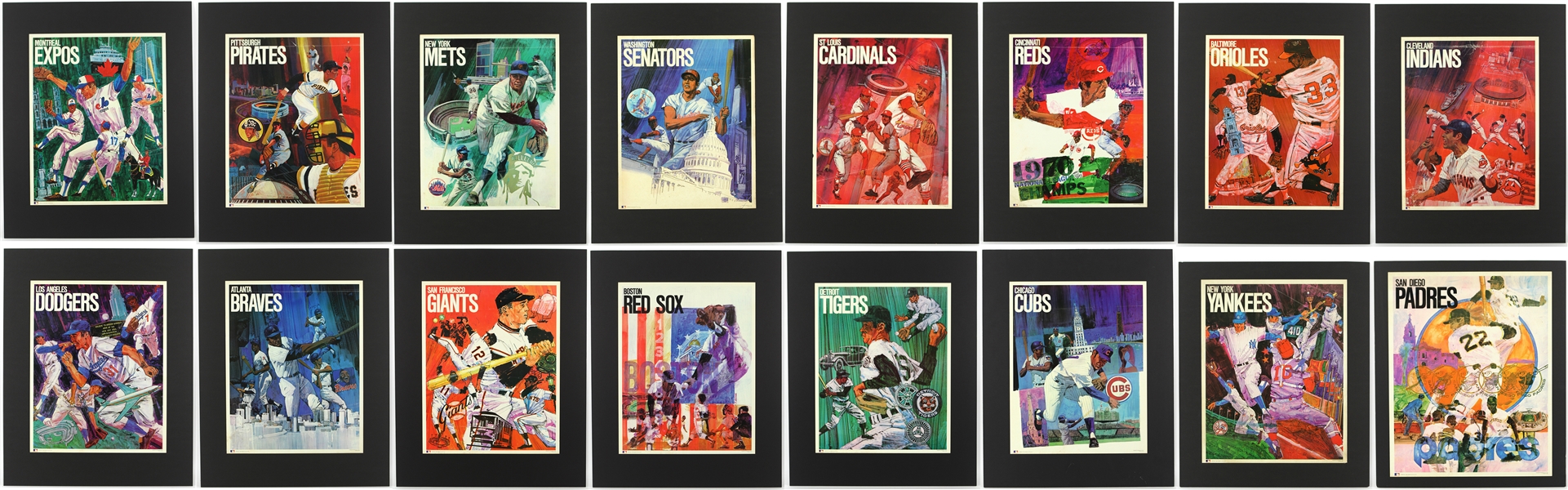 1971 MLB ProMotion 32" x 40" Mounted Team Posters - Lot of 16 w/ Montreal Expos, Washington Senators & More