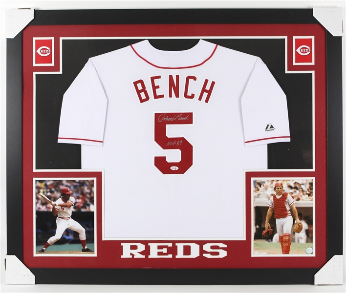 2016 Johnny Bench Cincinnati Reds 36" x 44" Framed Signed Jersey *JSA*