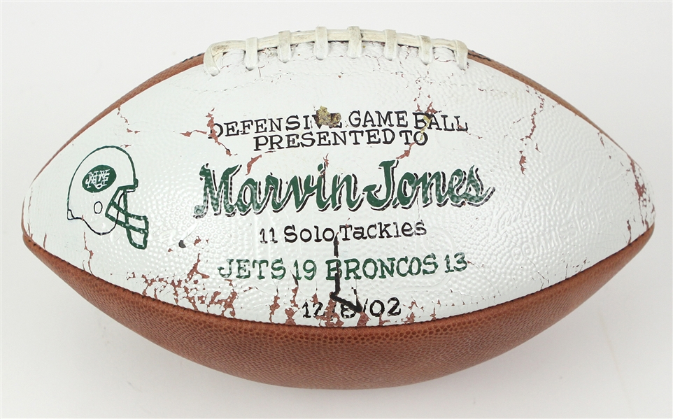 2002 Marvin Jones New York Jets Defensive Game Ball (MEARS LOA)