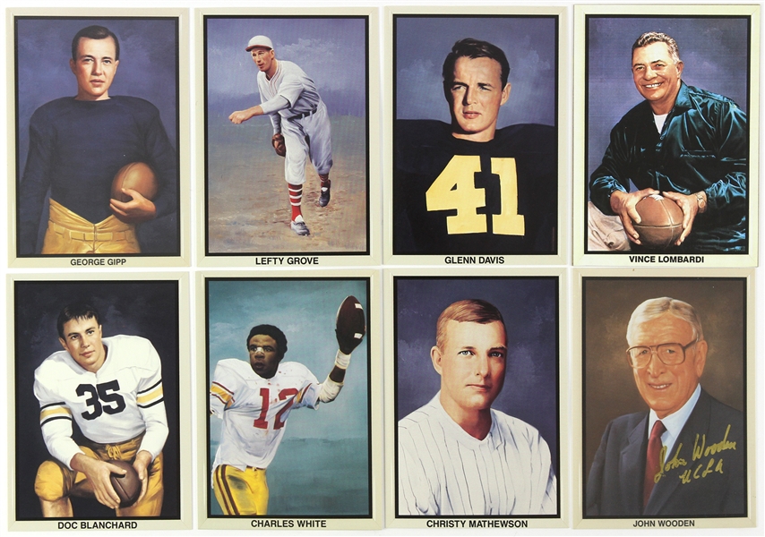 1991 Treasury of Sports Art 5x7 Cards Including Autographed John Wooden, Vince Lombardi and Others (Lot of 8)(JSA)