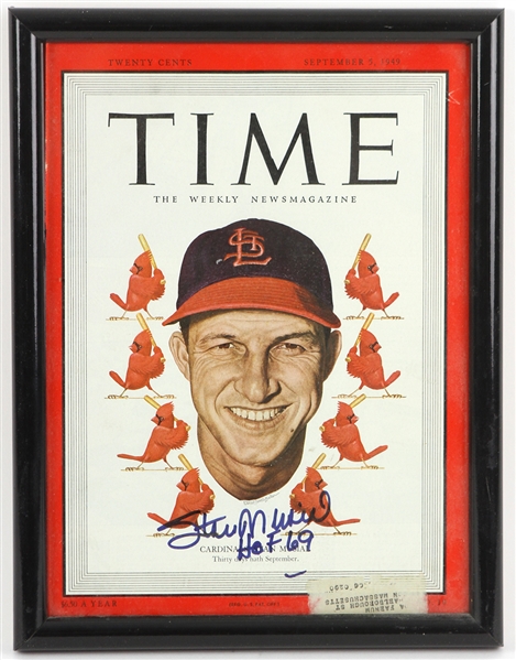 1949 Stan Musial St Louis Cardinals Autographed and Framed Time Magazine Cover(JSA LOA)