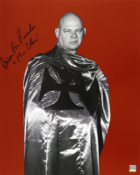 Baron Von Raschke AWA Wrestling Legend (posed in cape) Signed LE 16x20 Color Photo (JSA)