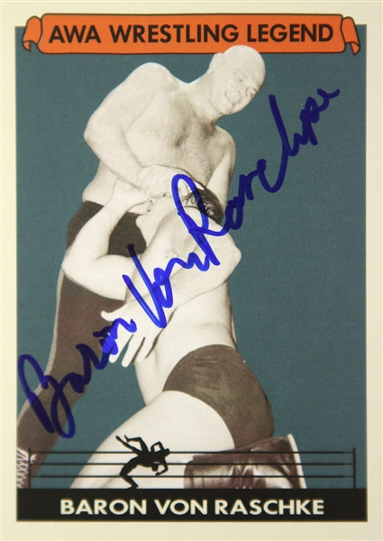 Baron Von Raschke AWA Wrestling Legend (blue background) Signed LE Trading Card (JSA)