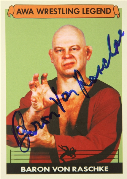Baron Von Raschke AWA Wrestling Legend (green background) Signed LE Trading Card (JSA)