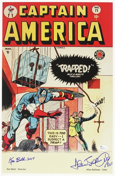 1941 Ken Bald Allen Bellman Captain America #71 Signed 11x17 Color Print (JSA)