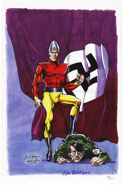 1942 circa Ken Bald Bulletman Signed 11x17 Color Print (JSA)