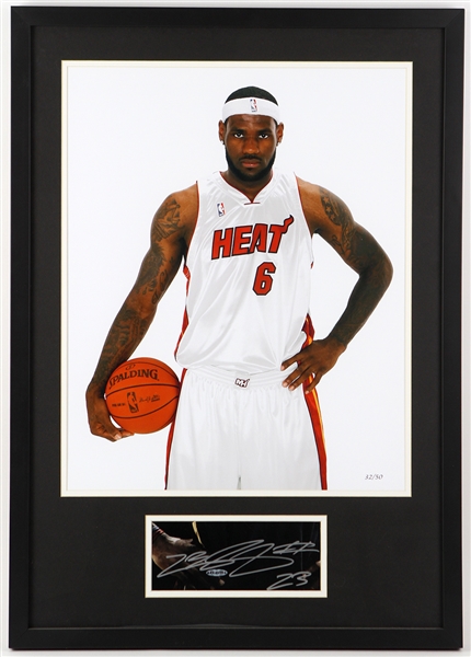 LeBron James Miami Heat 22" x 30" Framed Signed Cut and Photo (JSA)