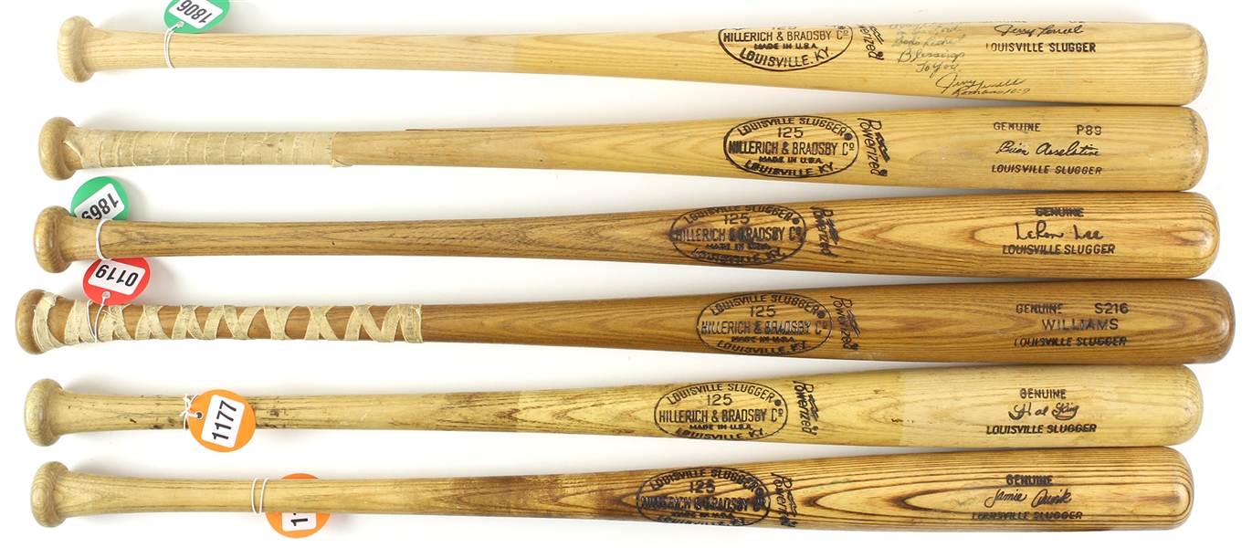 1970’s Professional Model Game Used bat Collection Lot of 6 w/ Jamie Quirk, Hal King, Leron Lee and more (MEARS LOA)
