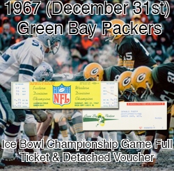 1967 (December 31st) Green Bay Packers Ice Bowl Championship Game Full Ticket & Detached Voucher