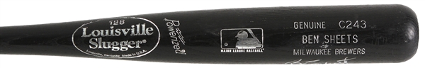 2001 Ben Sheets Milwaukee Brewers Signed Louisville Slugger Professional Model Game Used Bat (MEARS LOA/JSA)