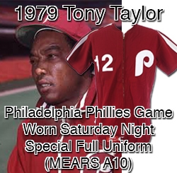 1979 Tony Taylor Philadelphia Phillies Game Worn Saturday Night Special Full Uniform (MEARS A10) Rare One Night Only Style
