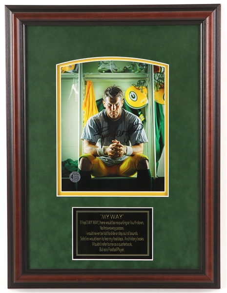 1990s Brett Favre Green Bay Packers Signed 16" x 21" Framed Photo and Plaque (Brett Favre Hologram)