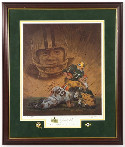1958-1966 Jim Taylor Green Bay Packers Recently Signed 25" x 29" Framed Print (JSA)
