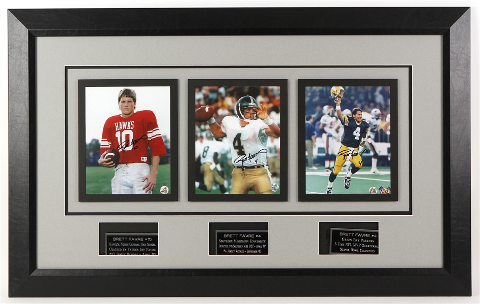 1992-2007 Brett Favre Green Bay Packers Recently Signed 25 1/2" x 41" Framed Photos (Brett Favre Hologram)
