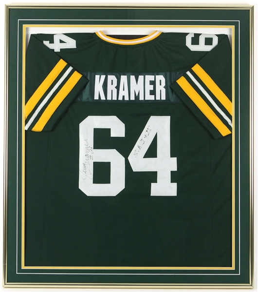 1958-1968 Jerry Kramer Green Bay Packers Signed 31" x 35" Framed Jersey (JSA)
