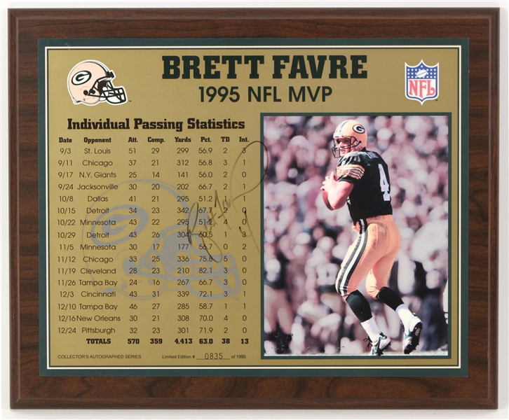 1995 Brett Favre Green Bay Packers Signed 13" x 16" Plaque