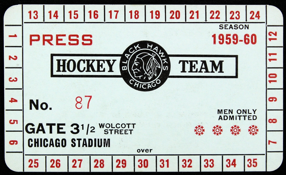 1959-1960 Chicago Black Hawks Press Pass