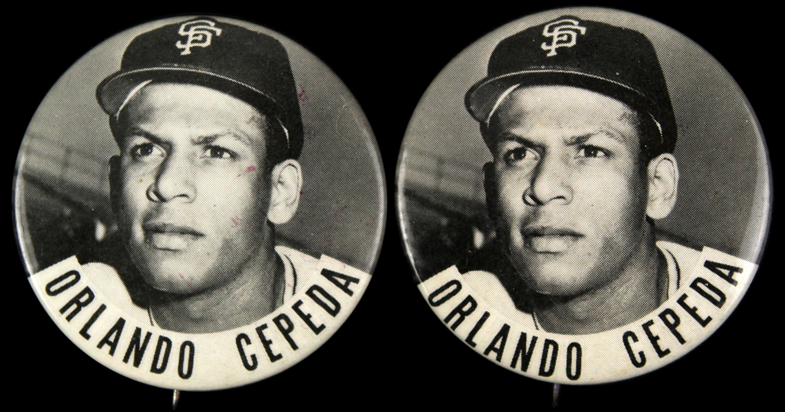 1958-1966 Orlando Cepeda San Francisco Giants 1 3/4" Pins (Lot of 2)