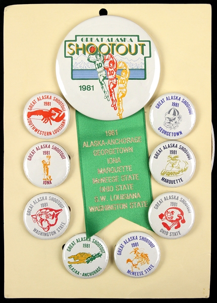 1981 Great Alaska Shootout Pins Including Marquette, Ohio State, Anchorage and more (Lot of 10)
