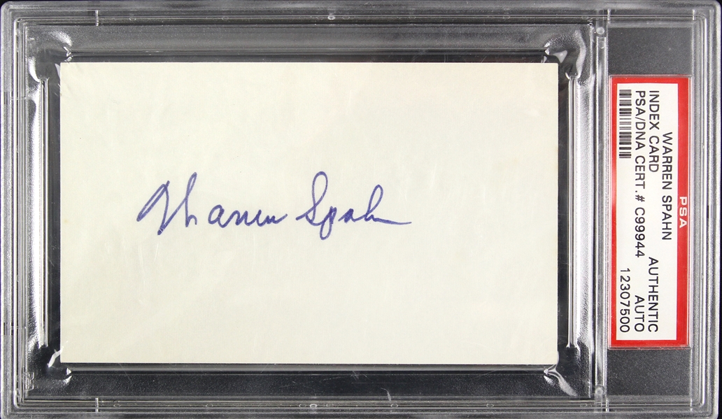 1942-1964 Warren Spahn Milwaukee Braves Signed 3" x 5" Index Card (PSA/DNA Slabbed)