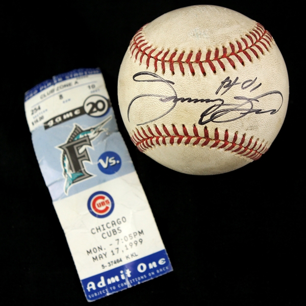 1999 (May 17) Sammy Sosa Chicago Cubs Singed ONL Coleman Pro Player Stadium Game Used Baseball w/ Ticket Stub (MEARS LOA/JSA)