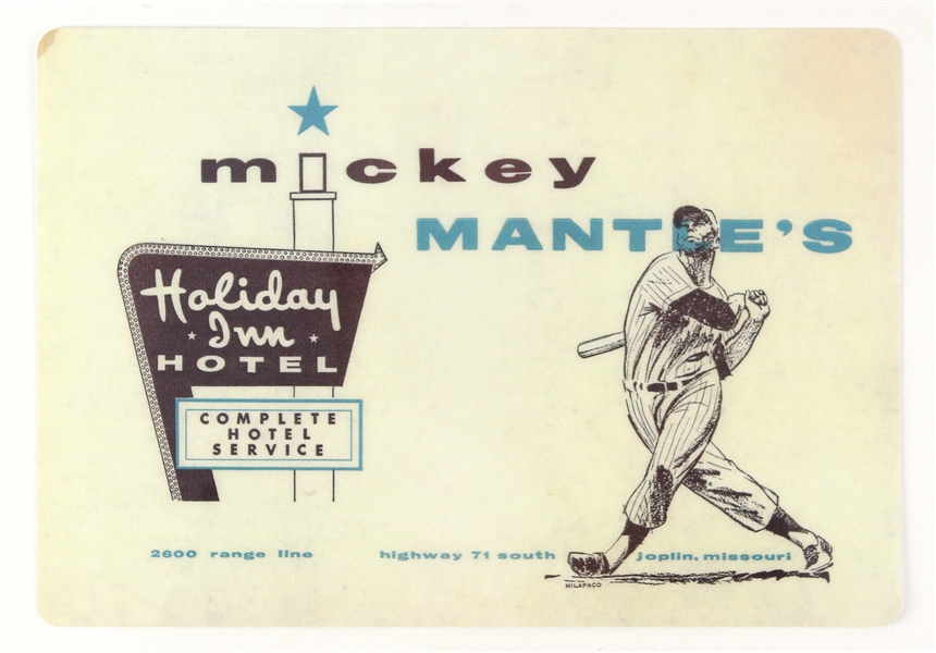 1960s Mickey Mantle Holiday Inn Joplin Missouri 9" x 13" Laminate Placemat
