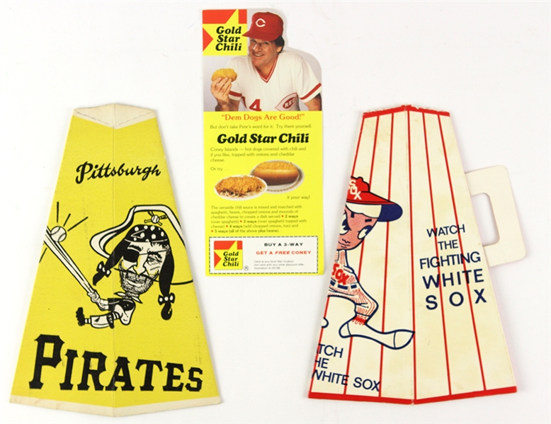 1970s-1980s Peter Rose Gold Star Chili Advertisement with Pirates and White Sox Paper Bull Horns