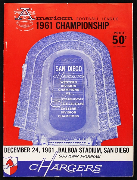 1961 San Diego Chargers Houston Oilers Balboa Stadium AFL Championship Game Program