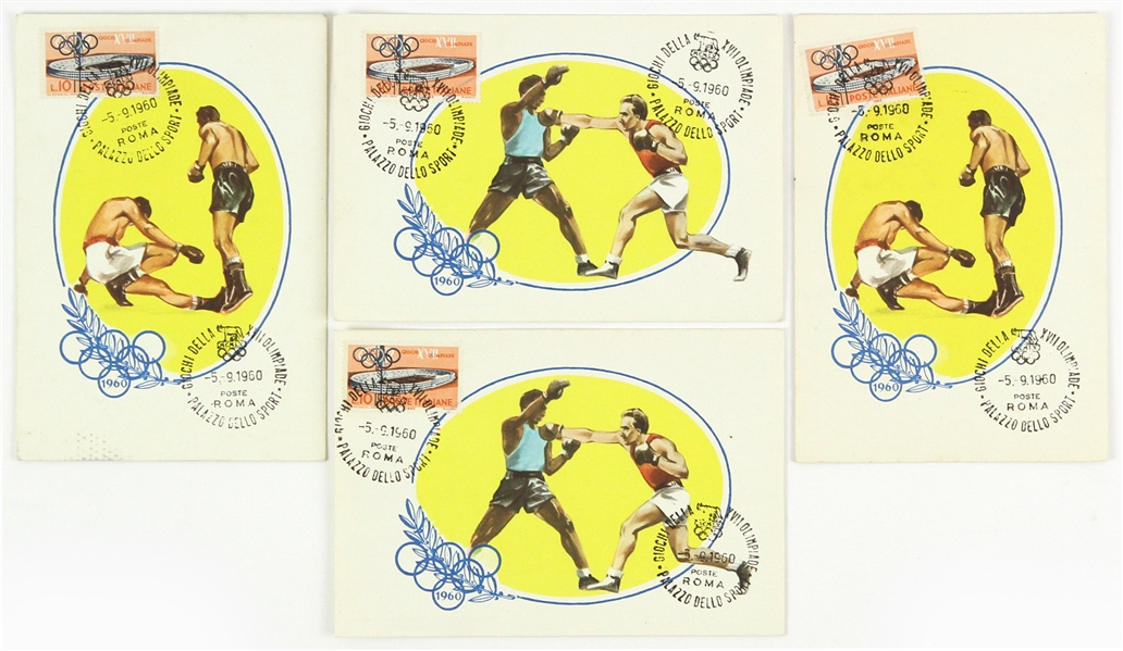 1960 Rome Summer Olympics 4" x 6" Postmarked Boxing Postcards - Lot of 4