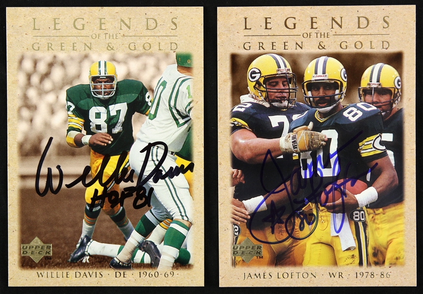 1997 Willie Davis / James Lofton Green Bay Packers Signed Upper Deck Trading Cards (JSA)