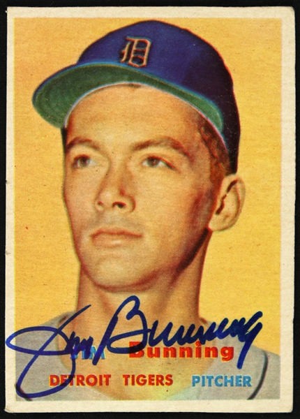 1957 Jim Bunning Detroit Tigers Autographed Topps Baseball Card (JSA)